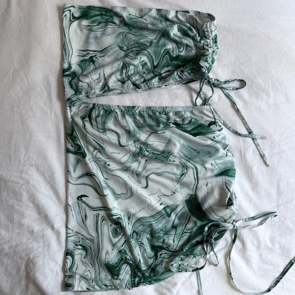 PRINCESS POLLY Kaylee Marble Print Cutout Dress Size 8 Green White Y2K Trendy - Picture 4 of 7